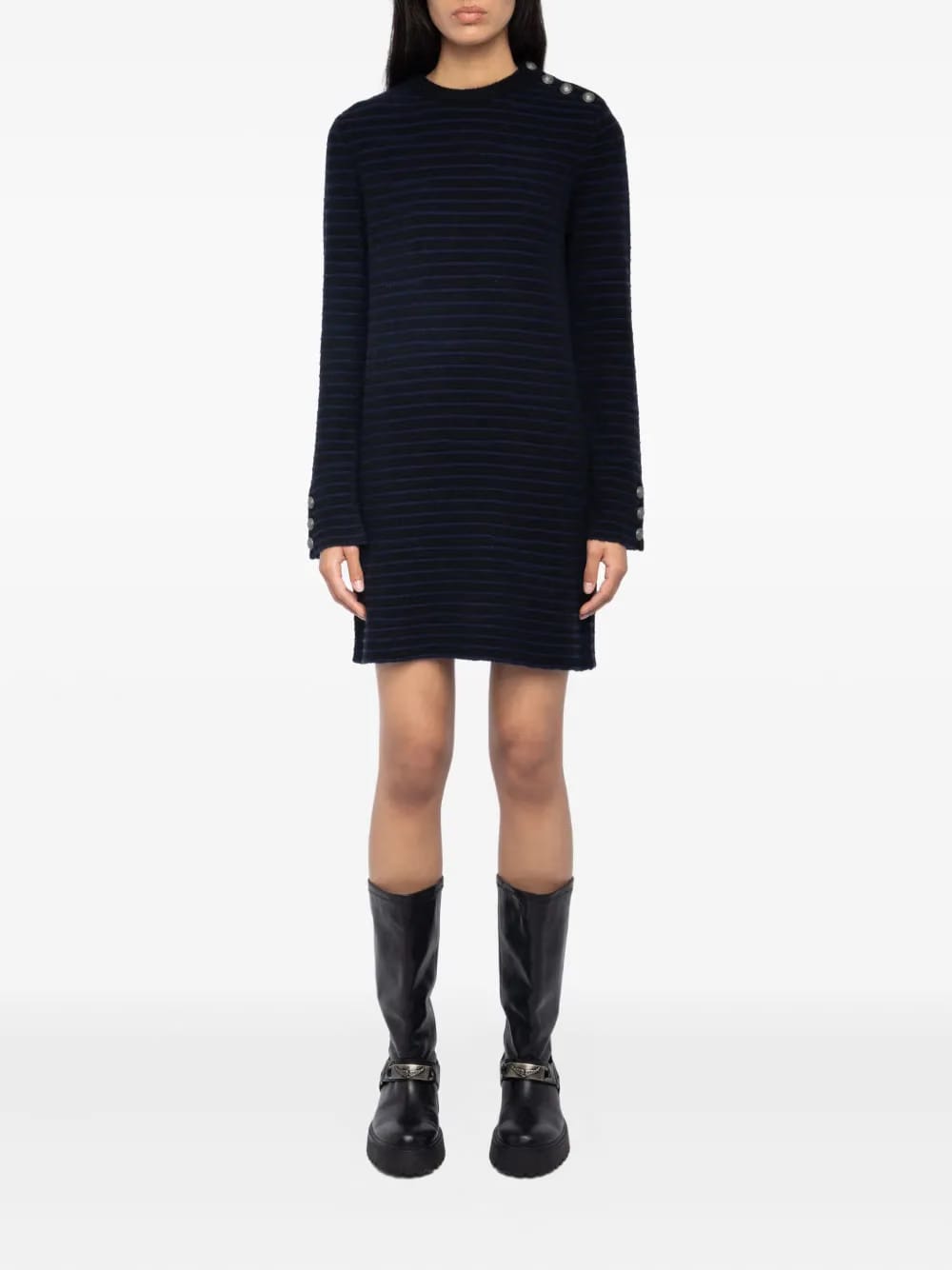 striped button-detailed mini dress