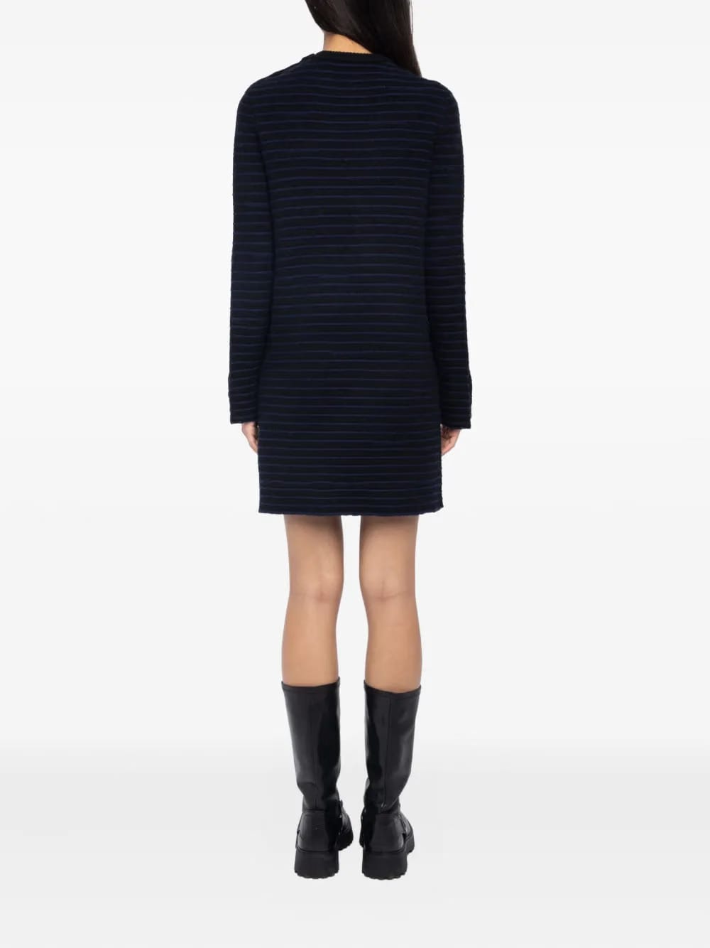 striped button-detailed mini dress