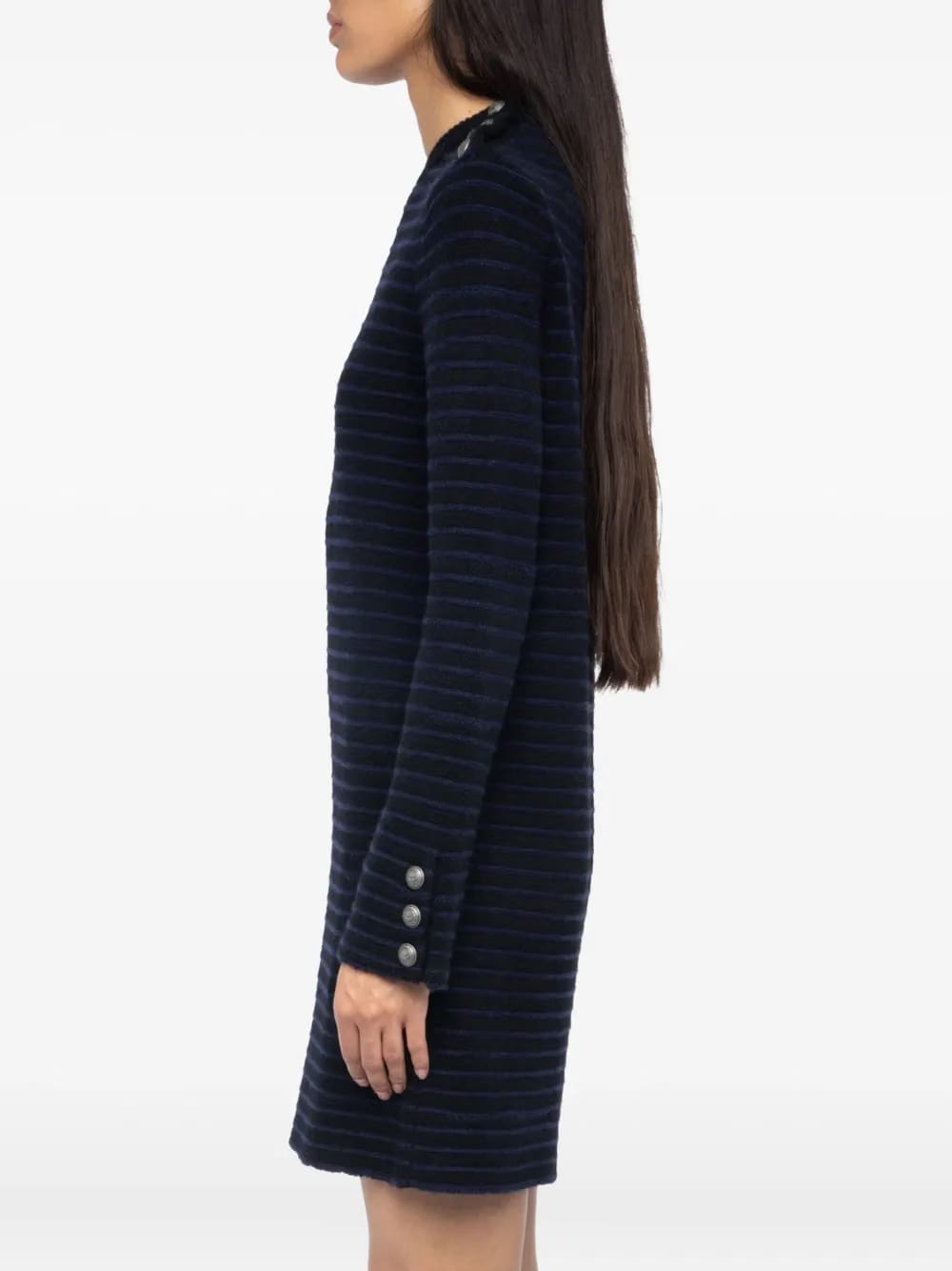 striped button-detailed mini dress
