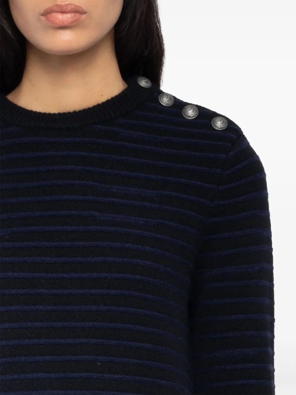 striped button-detailed mini dress