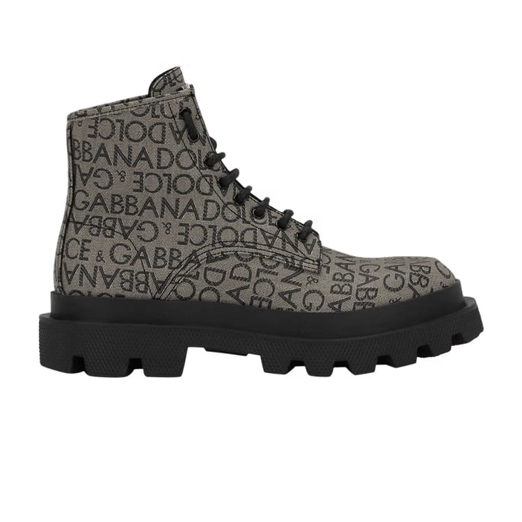 Dolce & Gabbana Combat Boot Allover Logo - Marrone