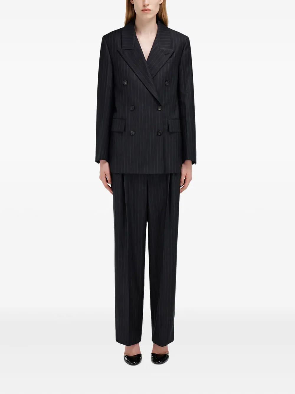 pinstripe double-breasted blazer