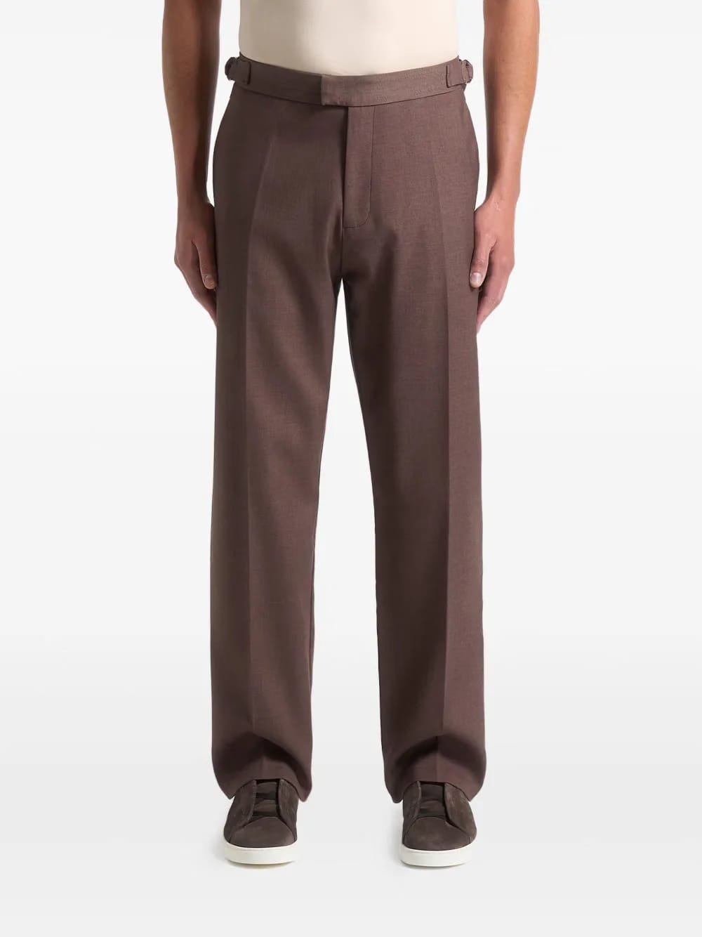 Joseph regular-fit twill-pleated brown tailored trousers