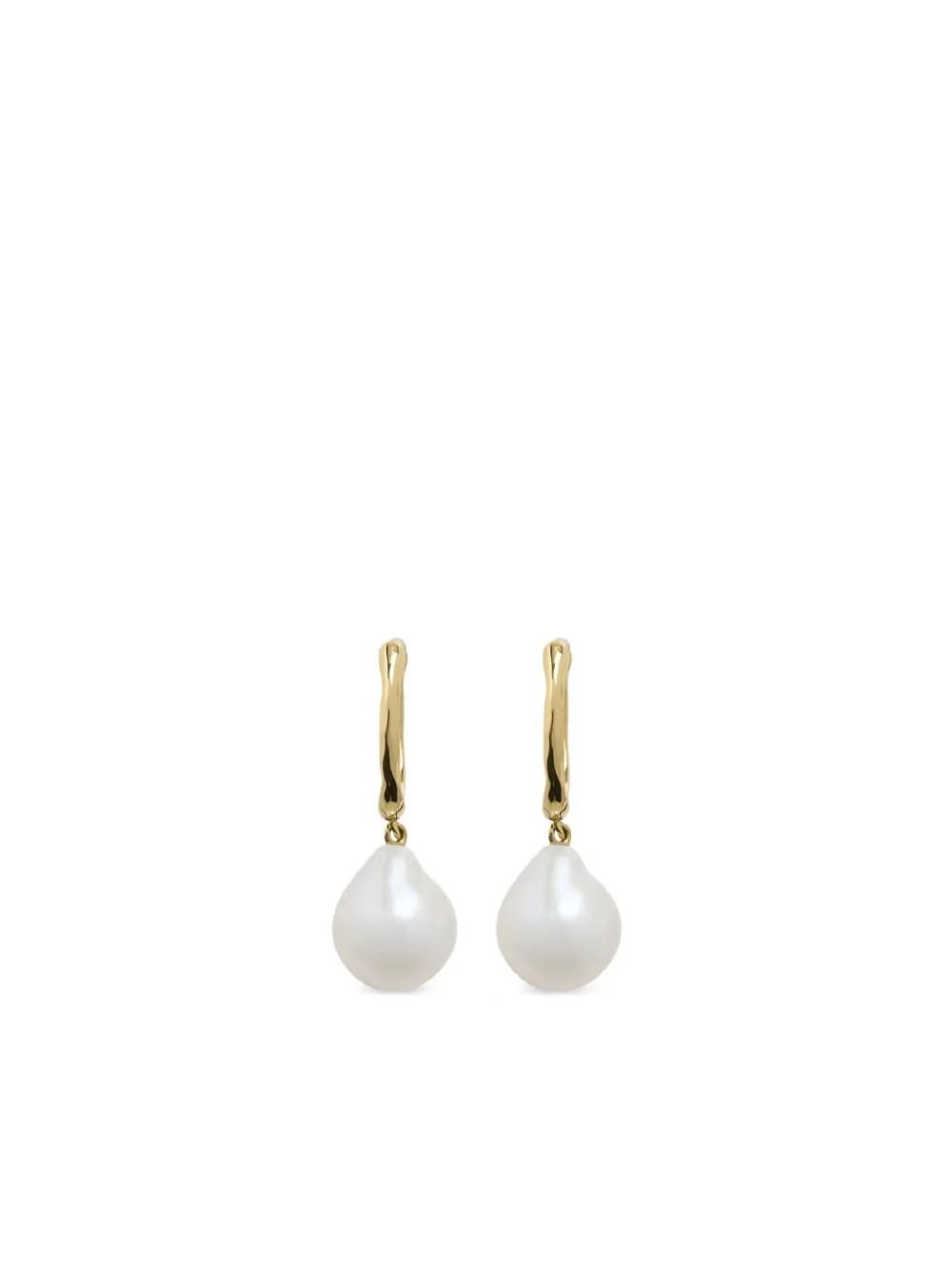 14K yellow gold small baroque pearl huggie earrings