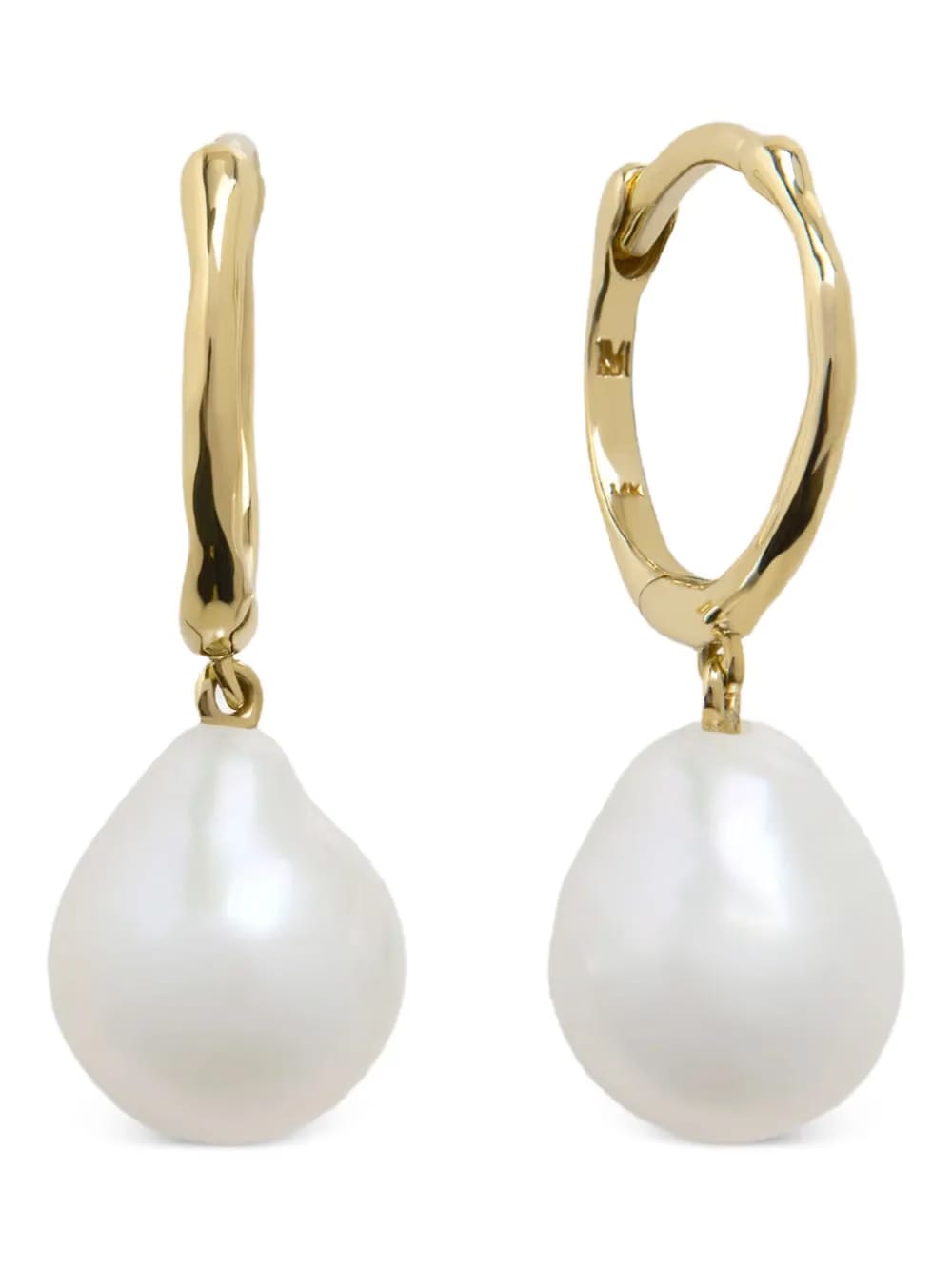 14K yellow gold small baroque pearl huggie earrings