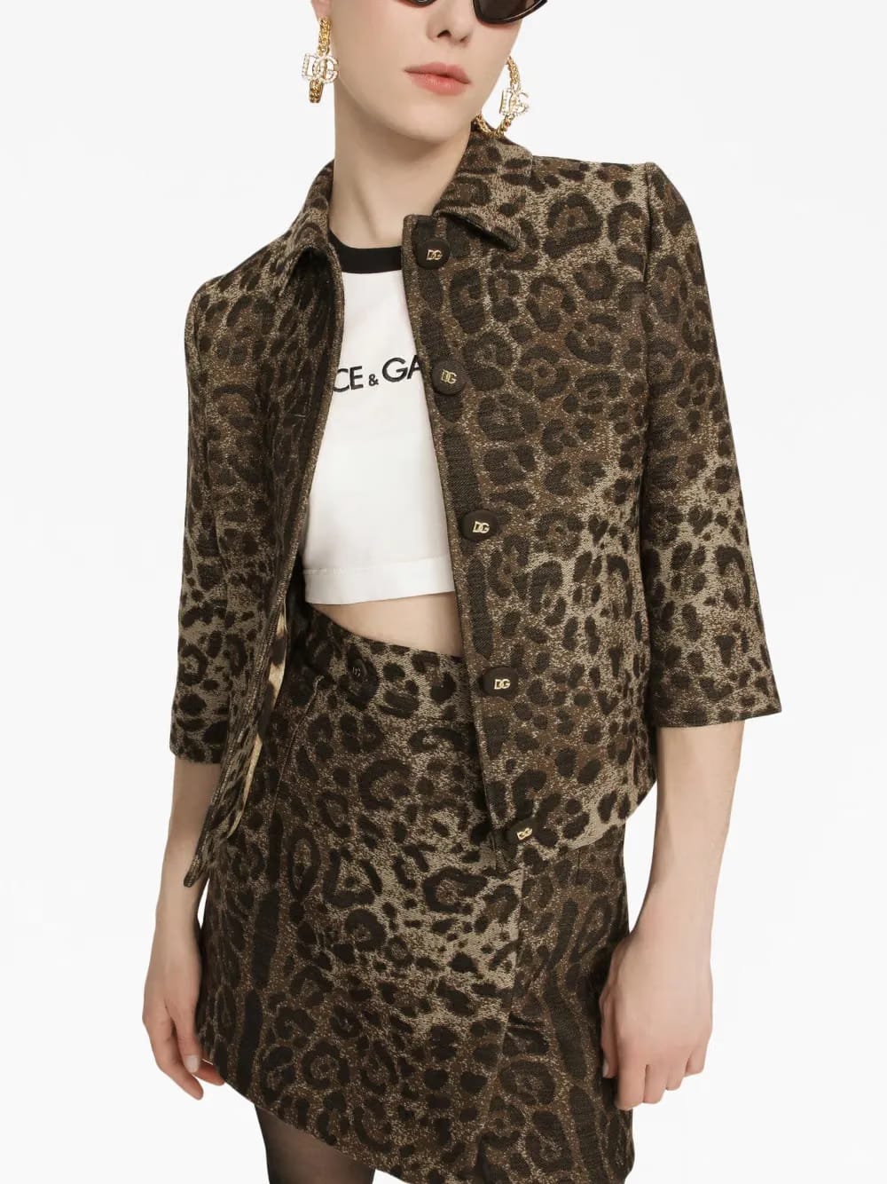 leopard-patterned jacquard jacket