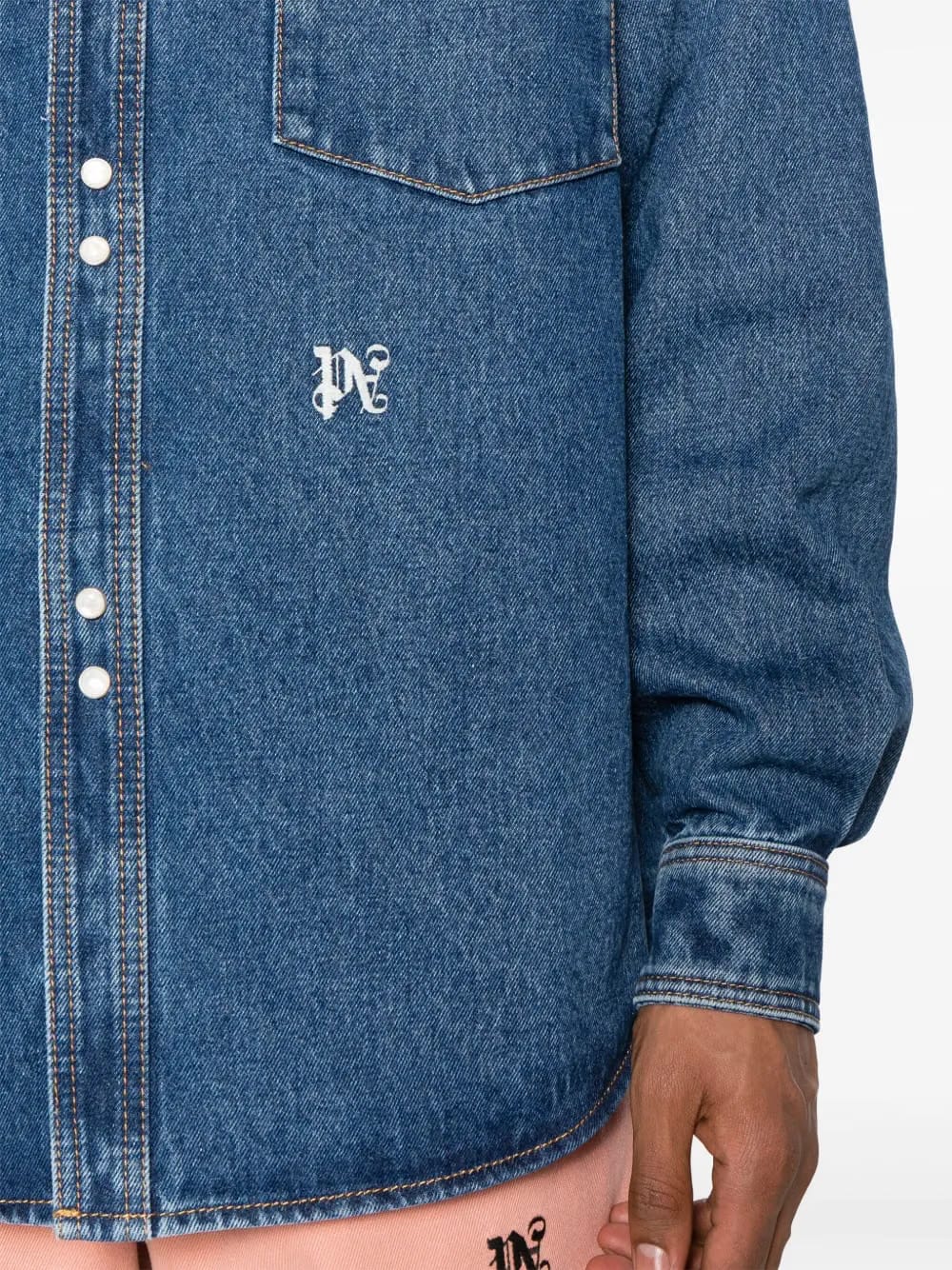 logo-embroidered denim shirt