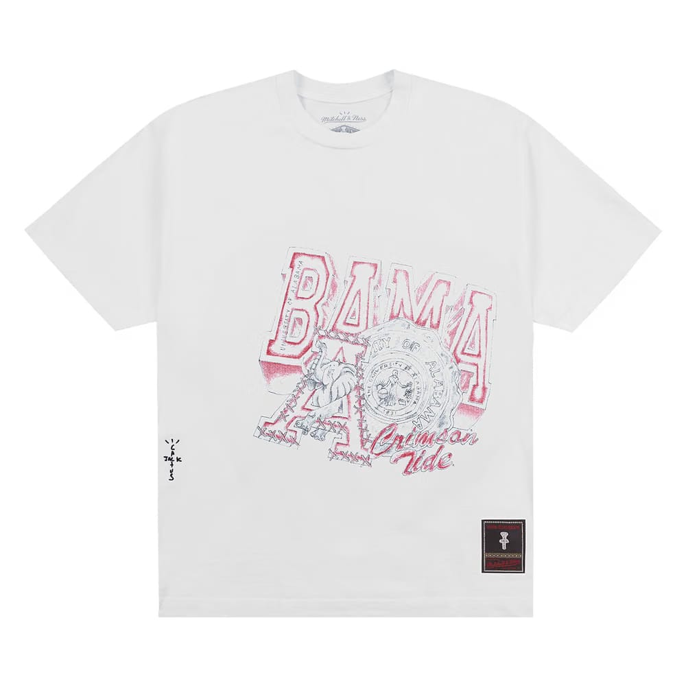 Cactus Jack by Travis Scott x Mitchell & Ness University Of Alabama Handdrawn T-Shirt White