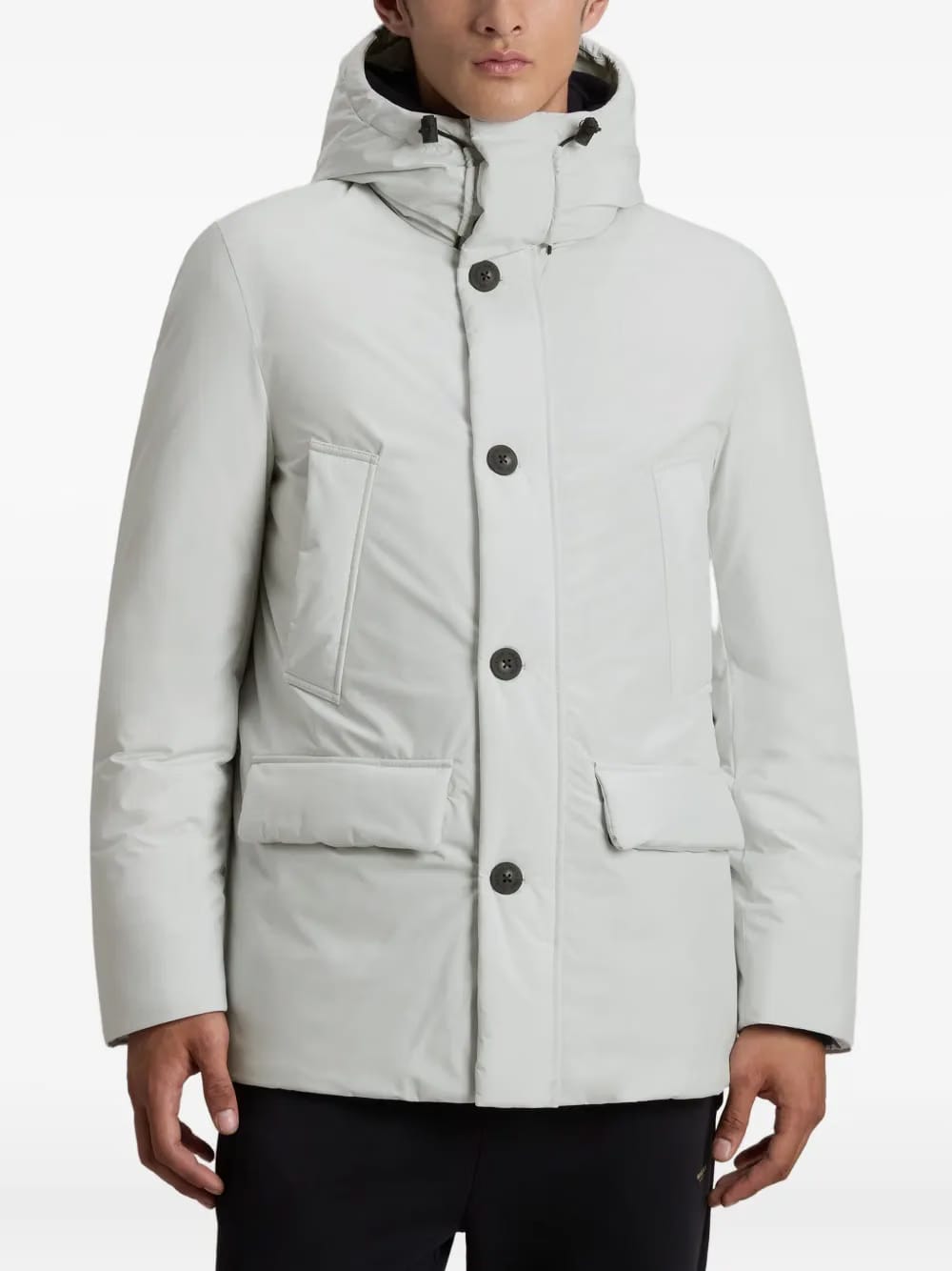 hooded button-fastening padded jacket