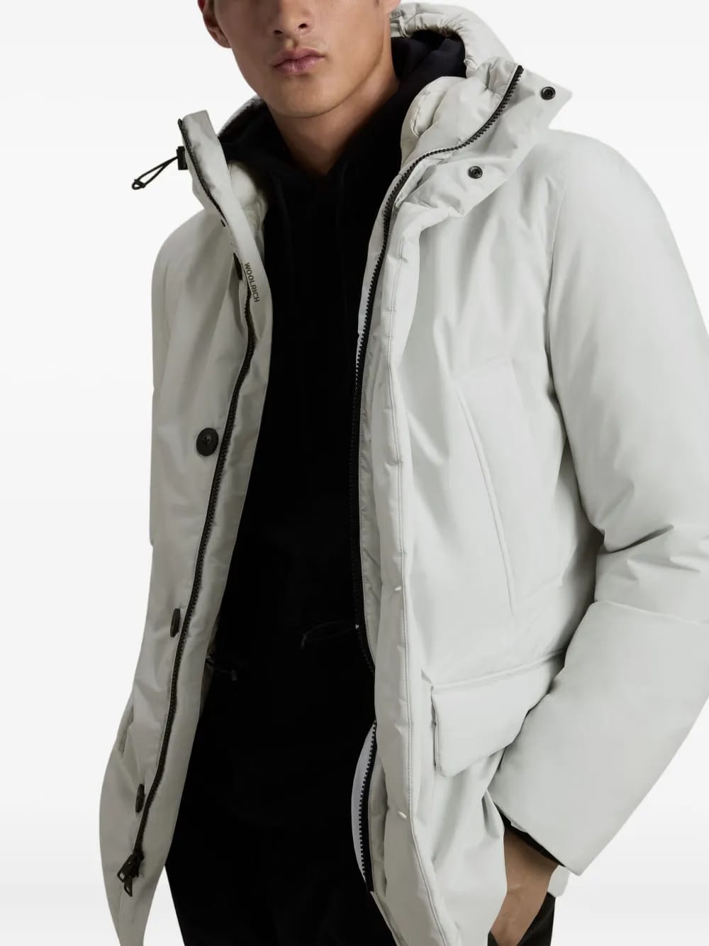 hooded button-fastening padded jacket