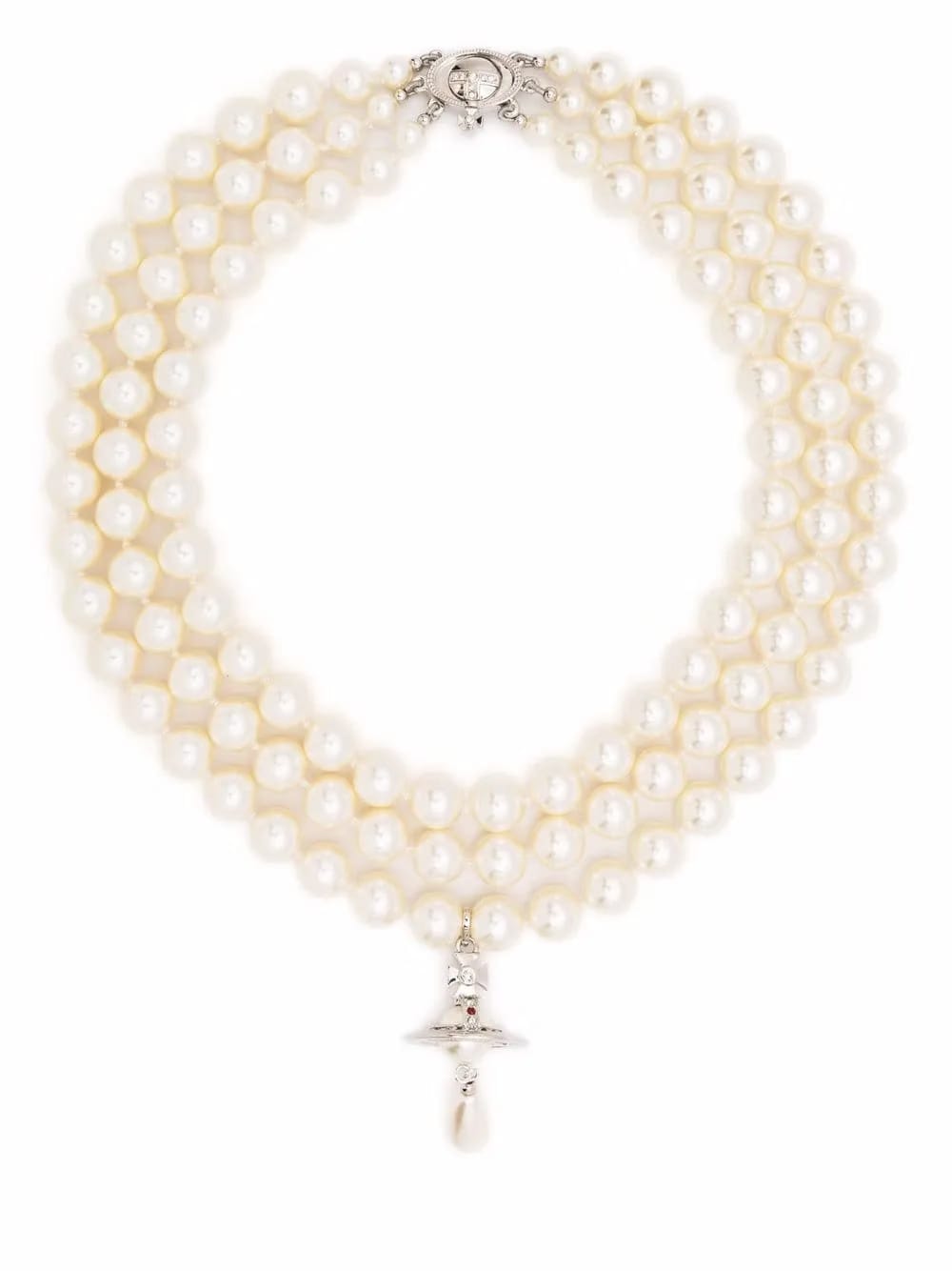 Three-Row Drop pearl choker