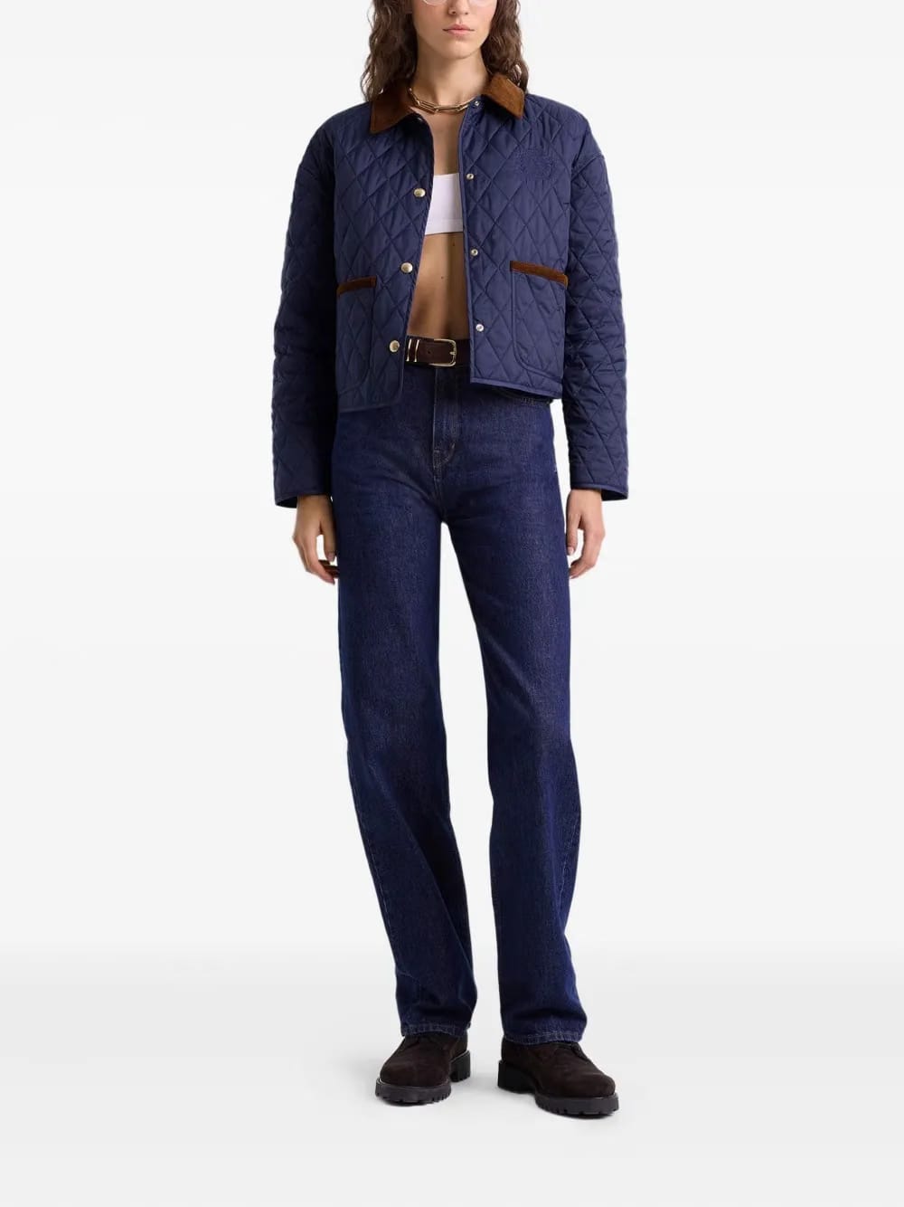 quilted corduroy-collar puffer jacket