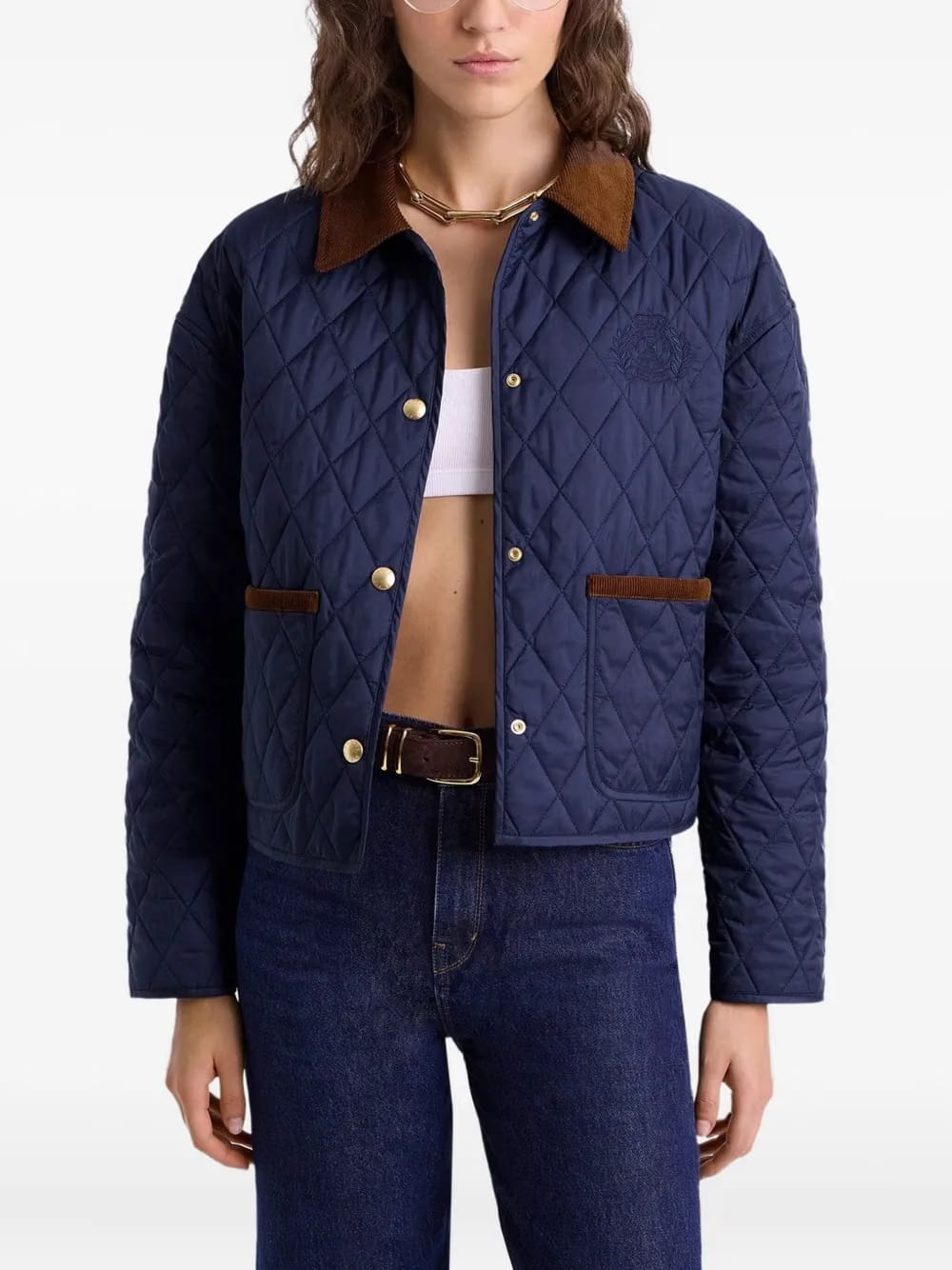quilted corduroy-collar puffer jacket
