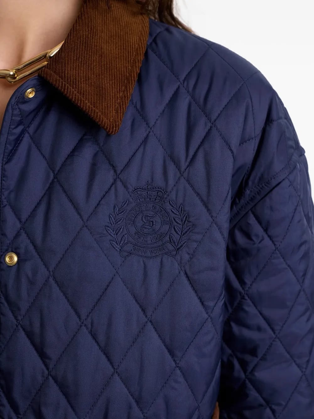 quilted corduroy-collar puffer jacket