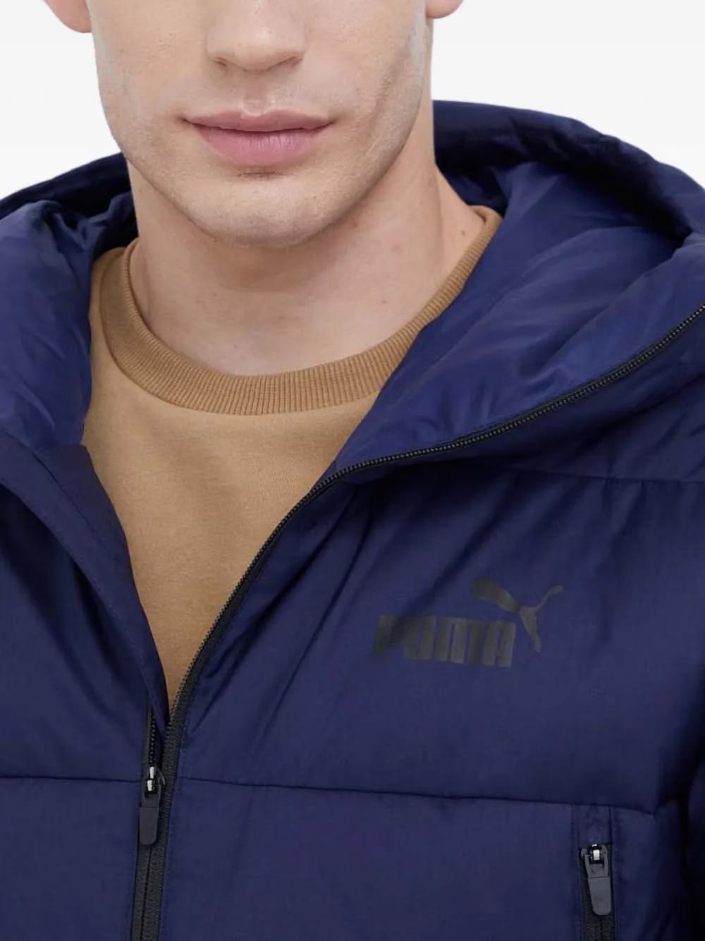 logo print hooded coat