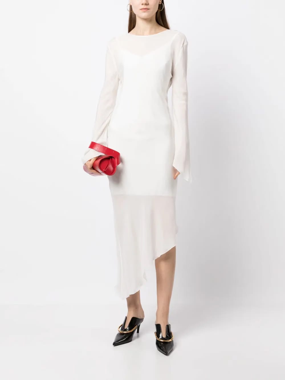 asymmetric backless sheer dress