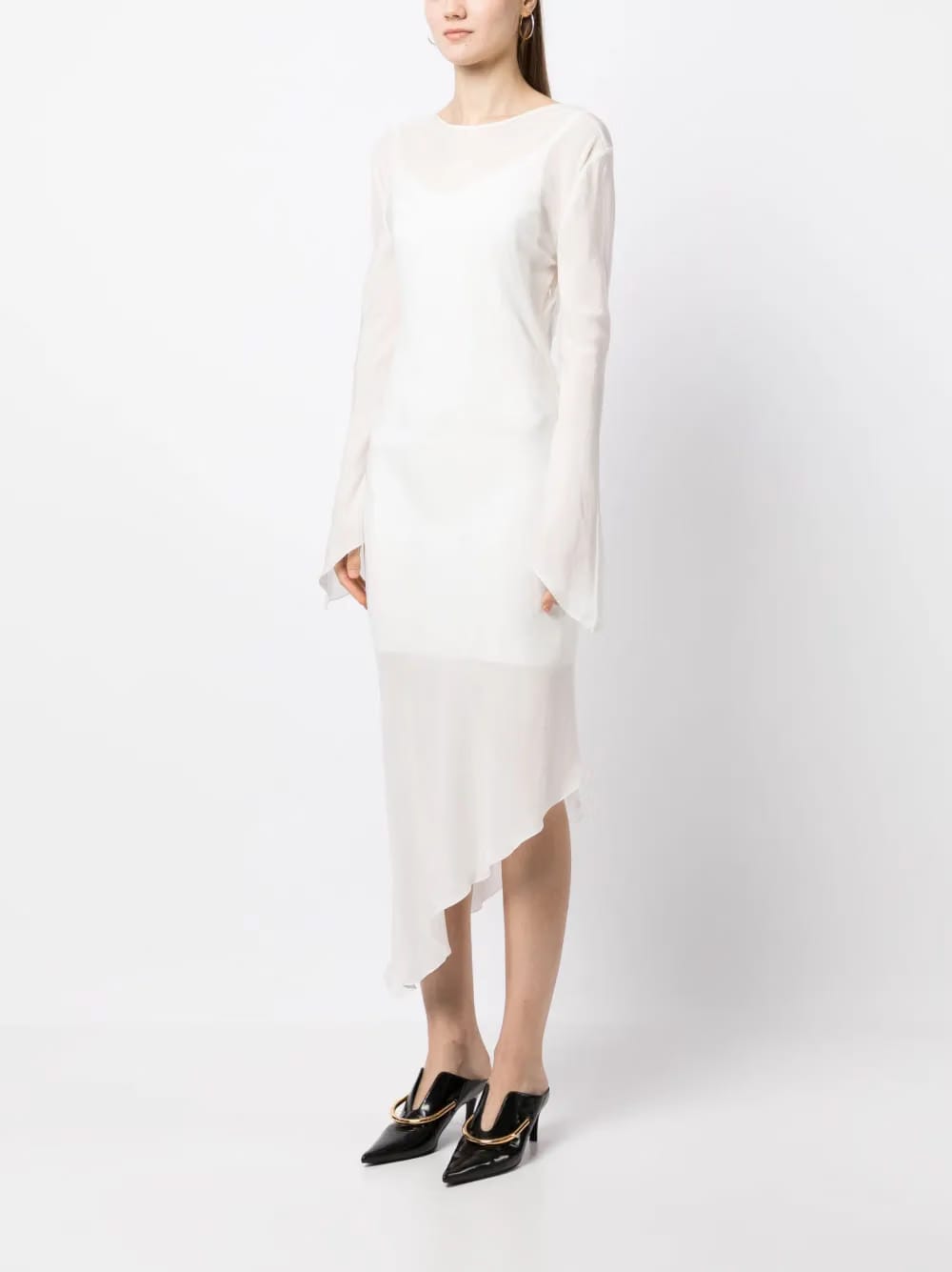 asymmetric backless sheer dress