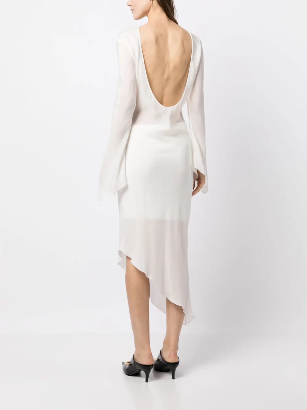 asymmetric backless sheer dress