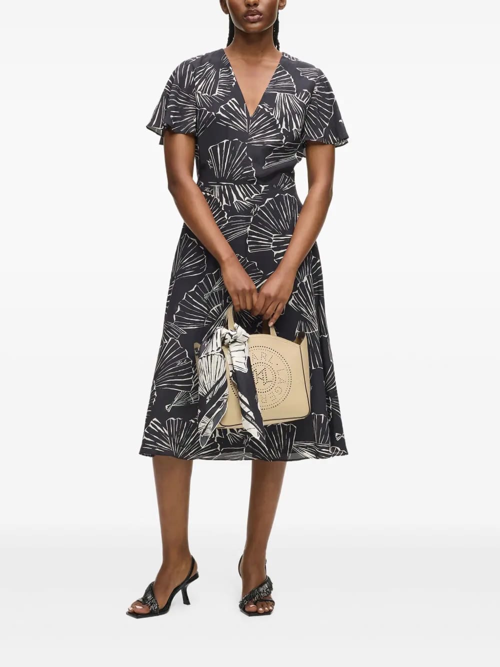 graphic-print V-neck dress