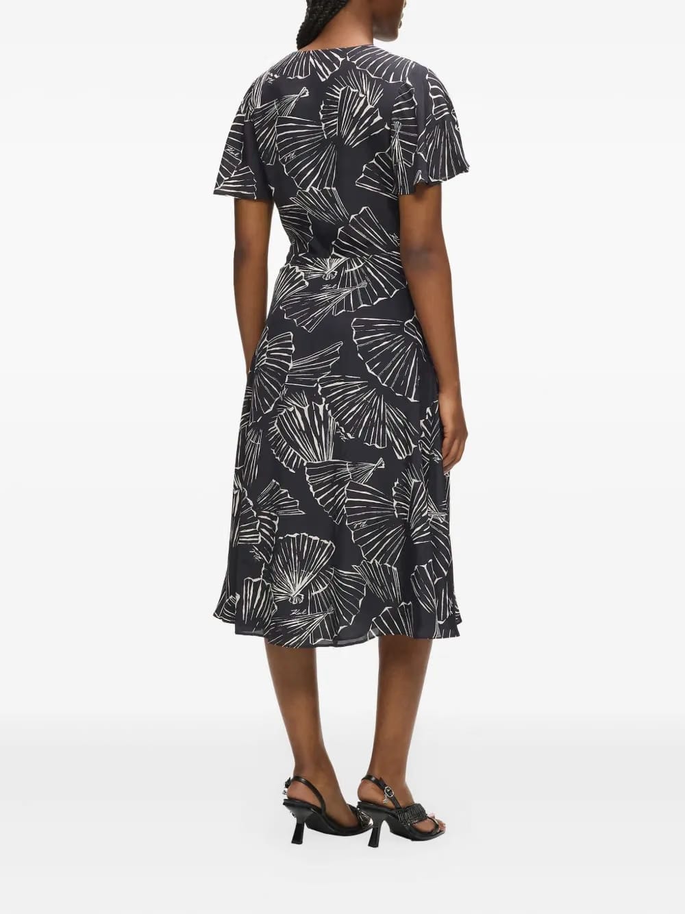 graphic-print V-neck dress