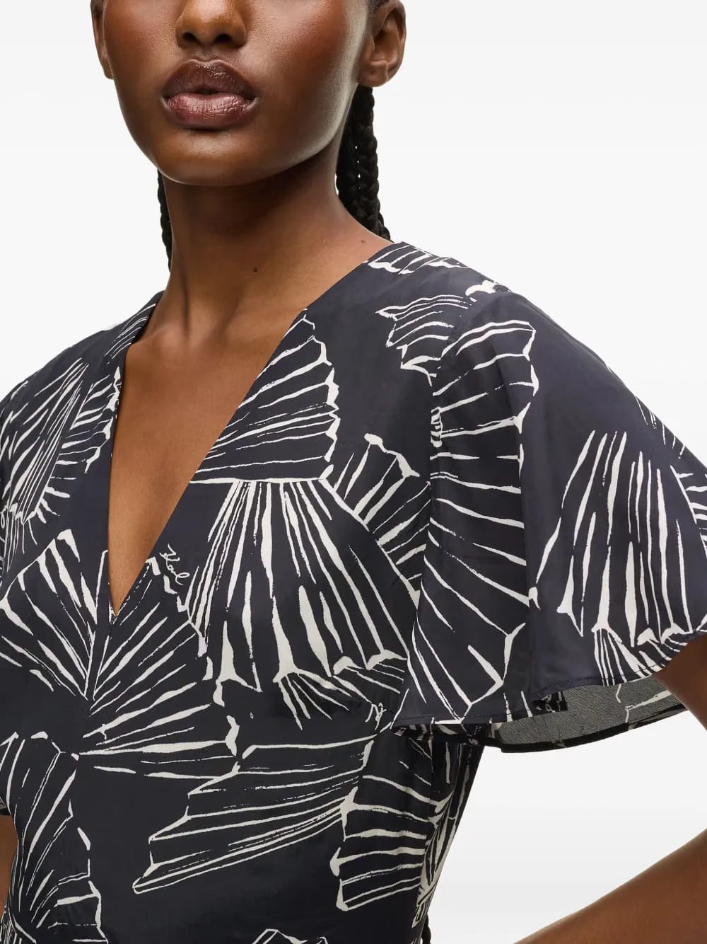 graphic-print V-neck dress