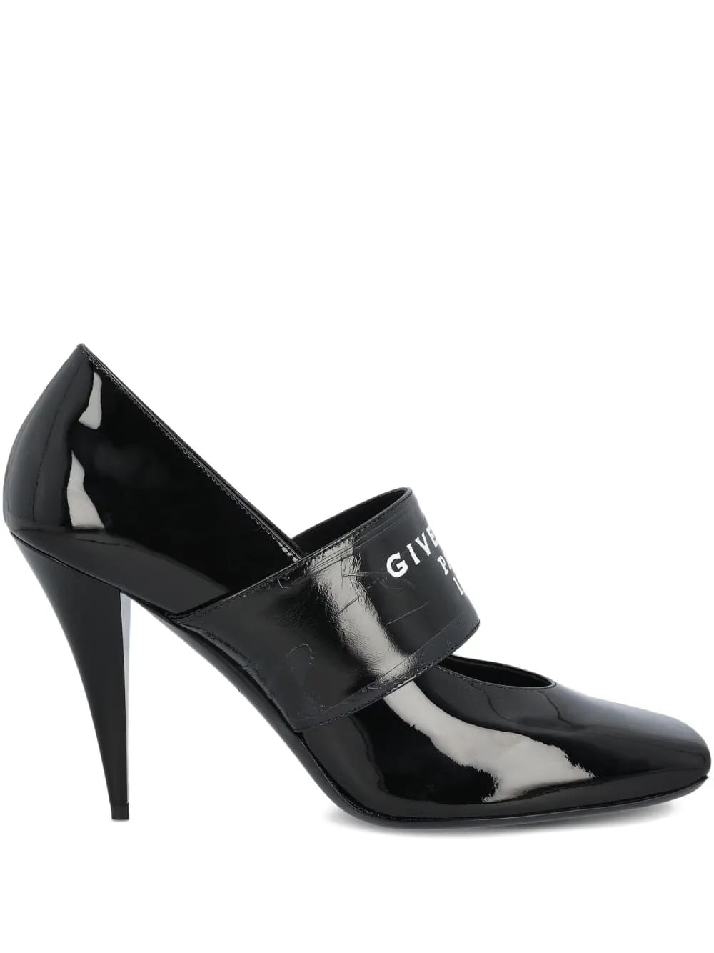 Sliced Square Tape patent leather pumps