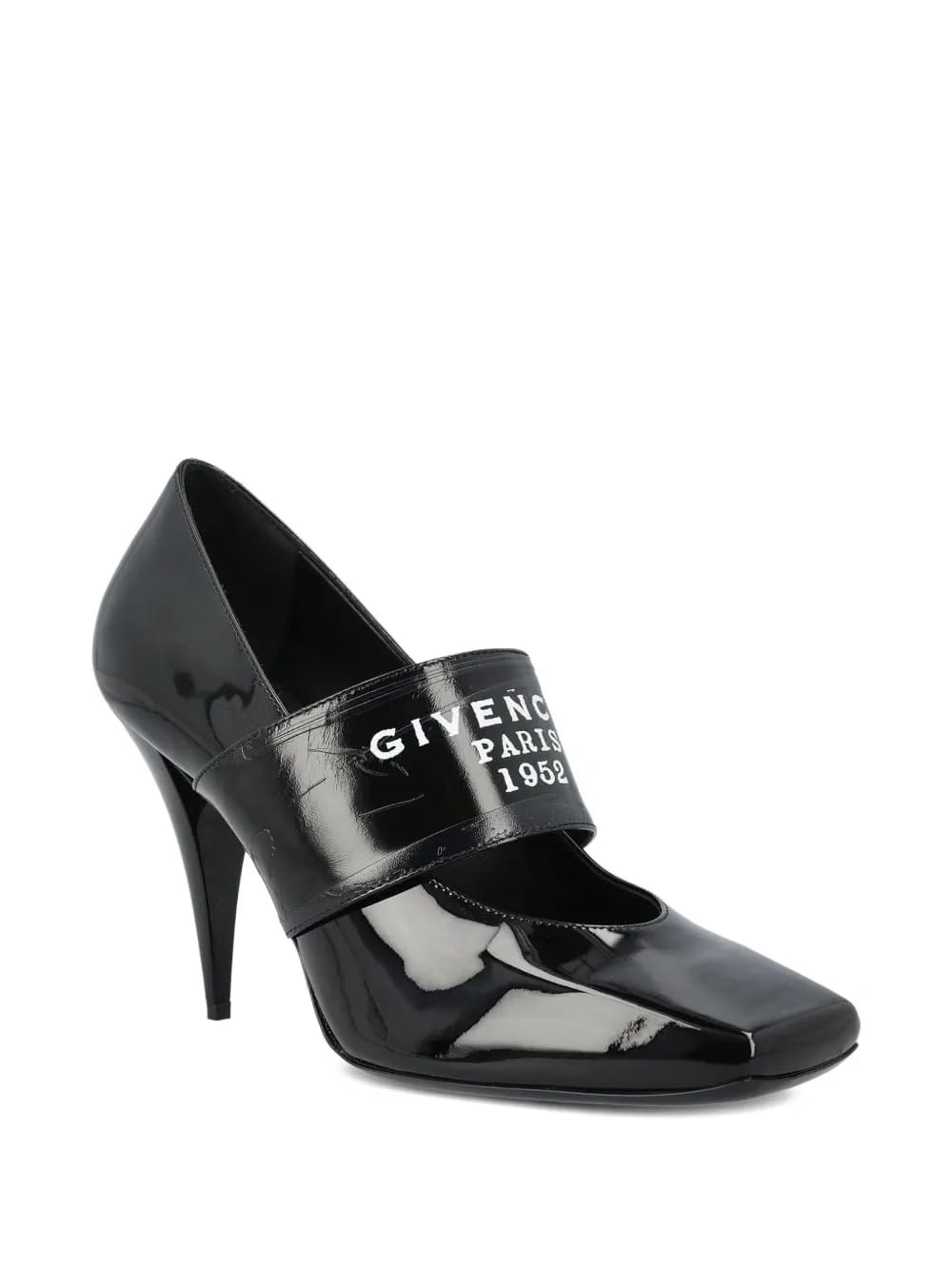 Sliced Square Tape patent leather pumps