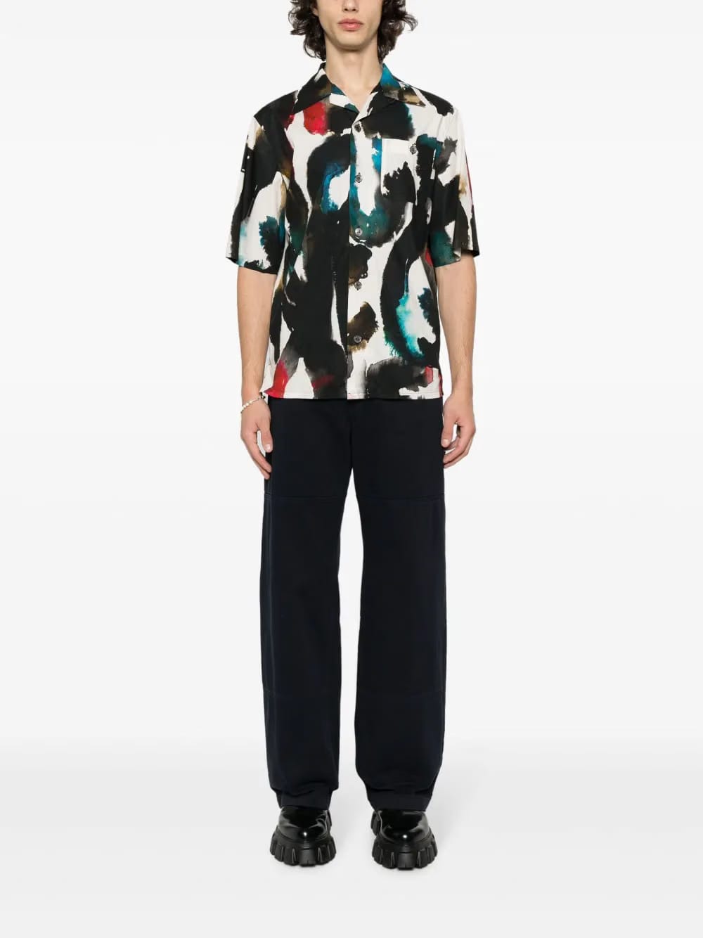 logo-plaque cotton straight trousers