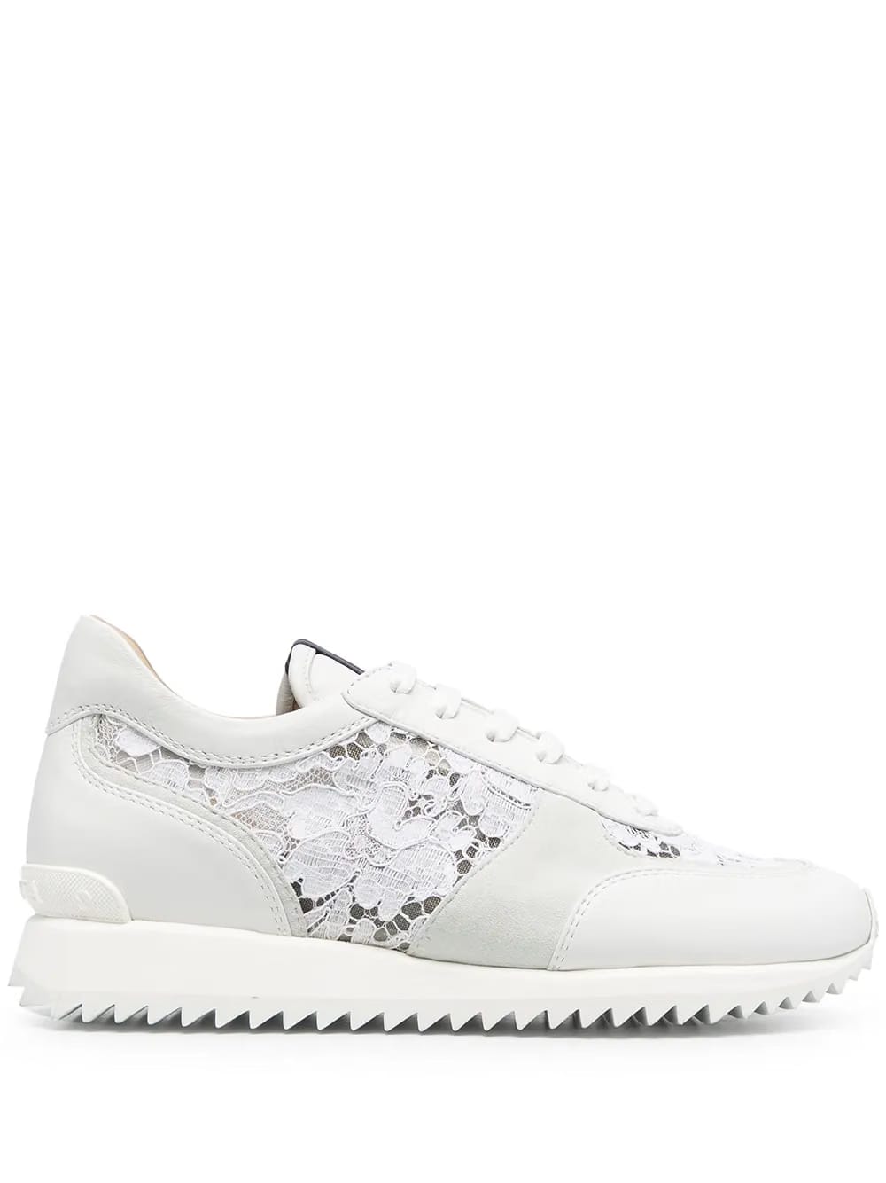 lace-embroidered leather sneakers