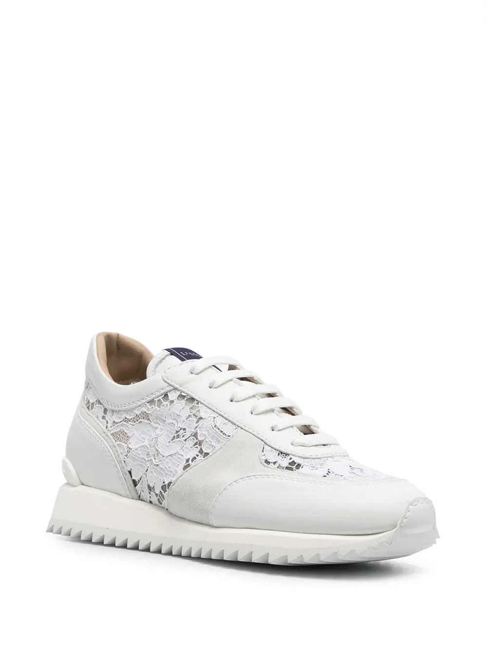 lace-embroidered leather sneakers