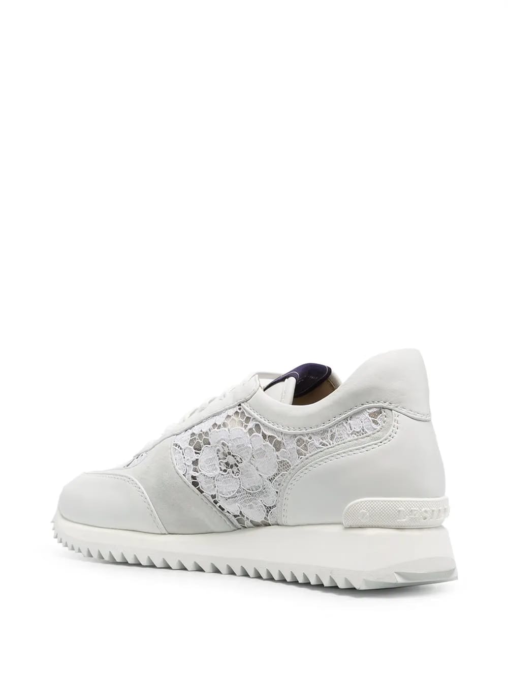lace-embroidered leather sneakers