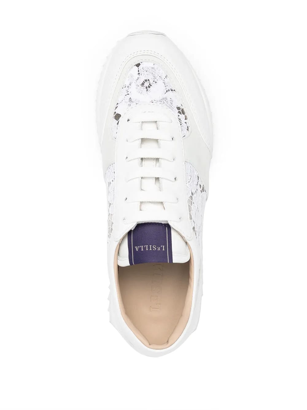 lace-embroidered leather sneakers