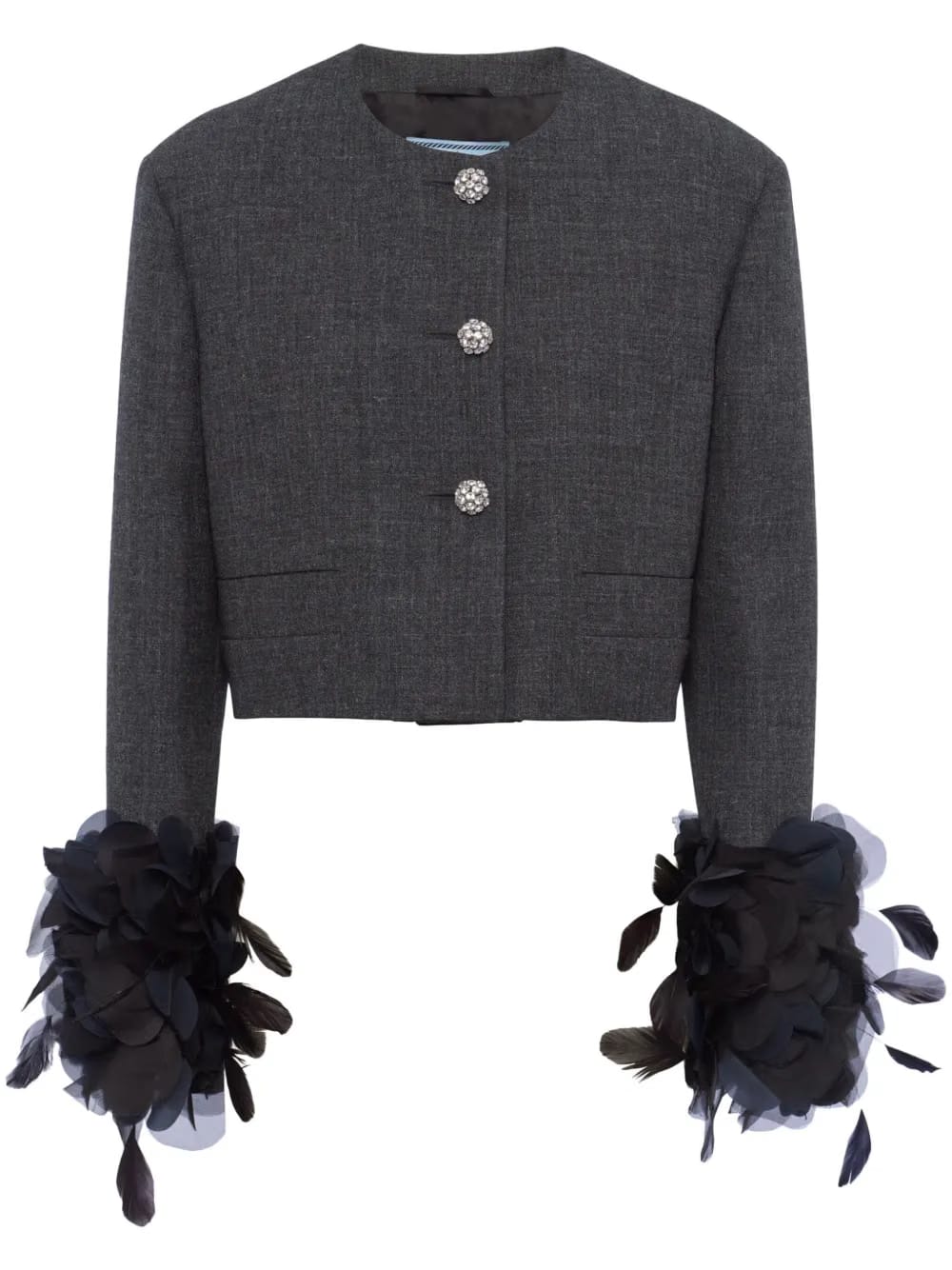 feather-trimmed wool cropped jacket