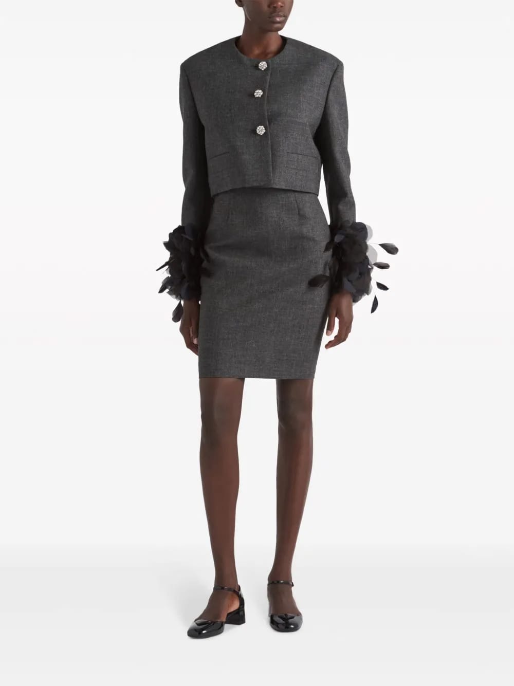 feather-trimmed wool cropped jacket