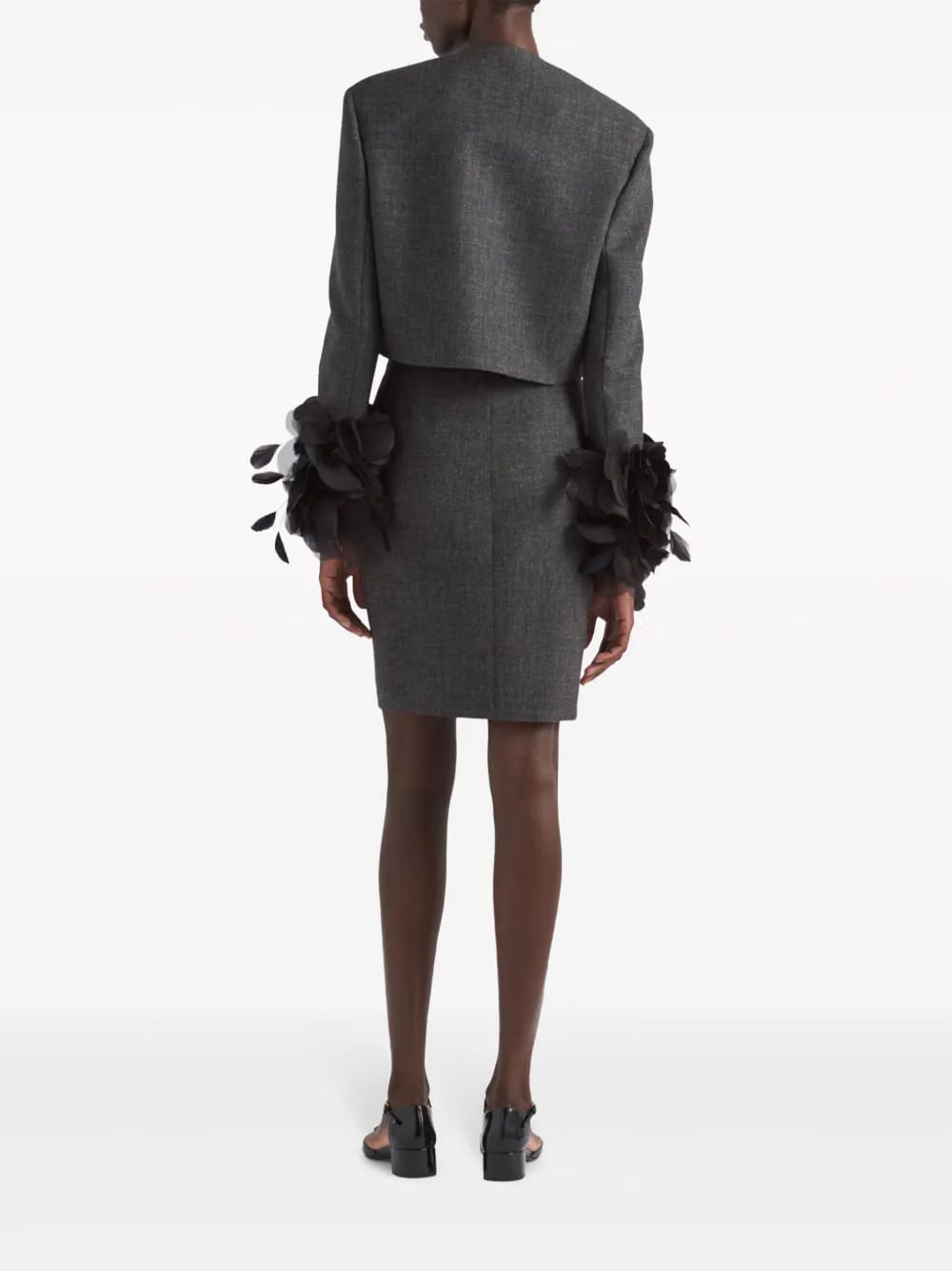 feather-trimmed wool cropped jacket