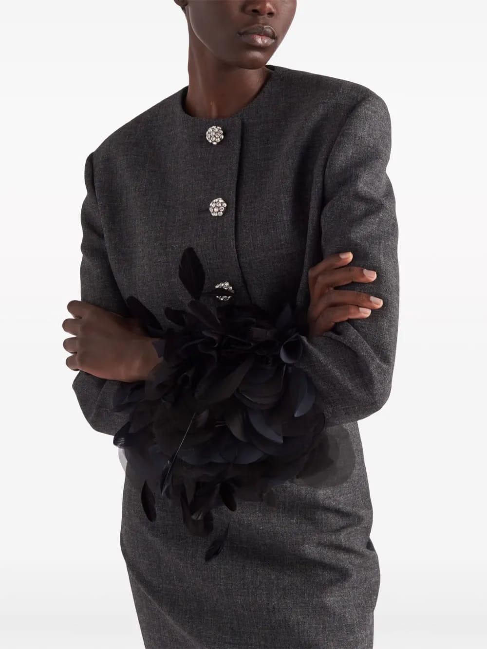 feather-trimmed wool cropped jacket