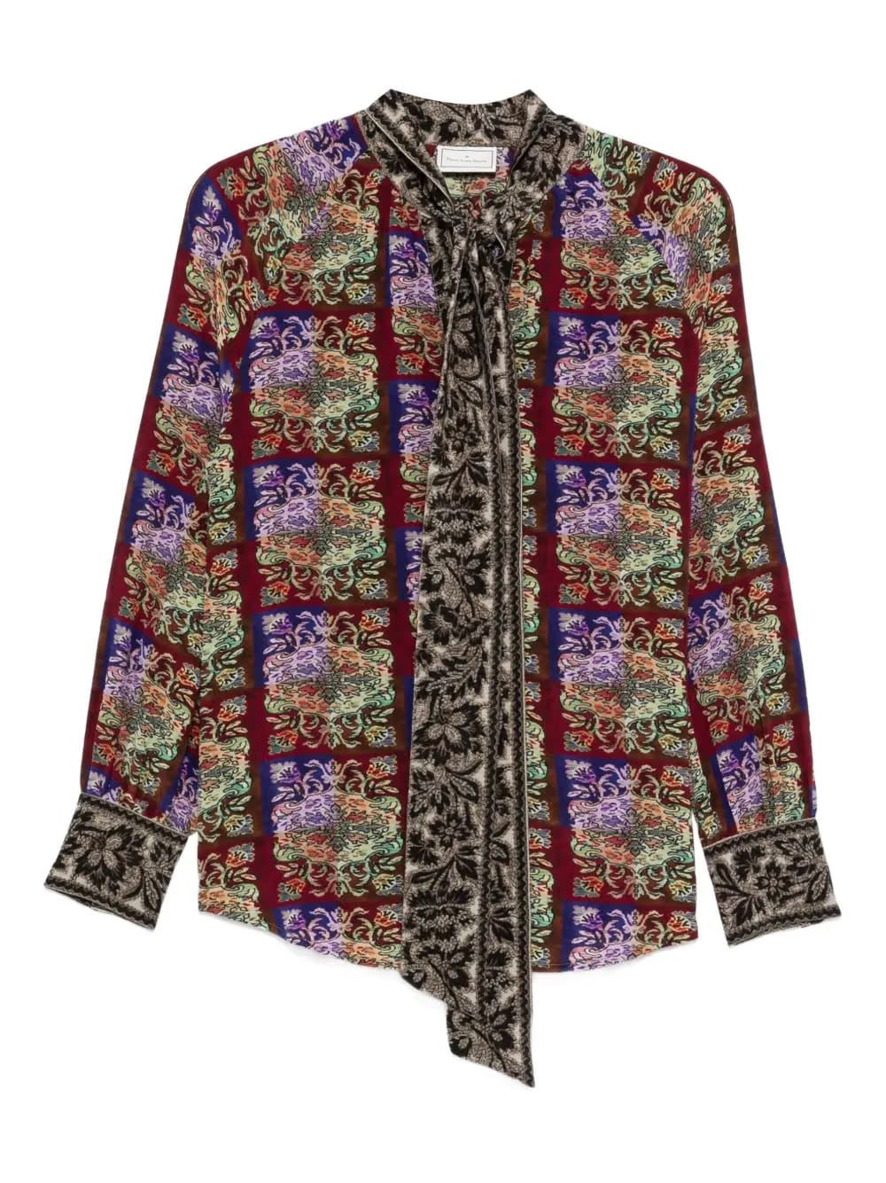 patterned tie-neck shirt