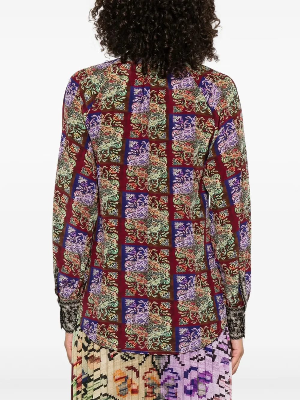 patterned tie-neck shirt