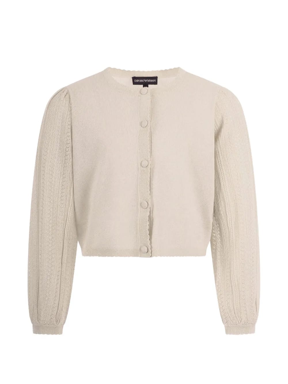 puff-sleeve scalloped cardigan