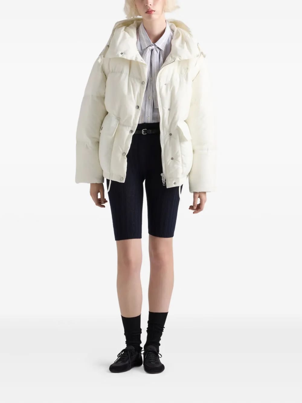 hooded patch-pocket down jacket