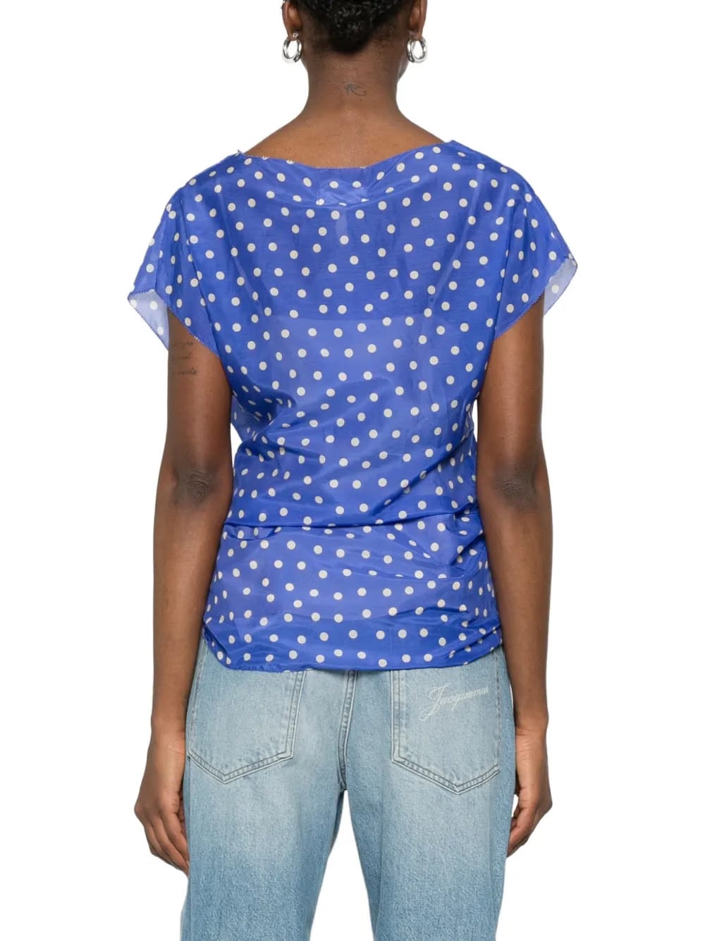 polka-dot gathered-detail blouse set