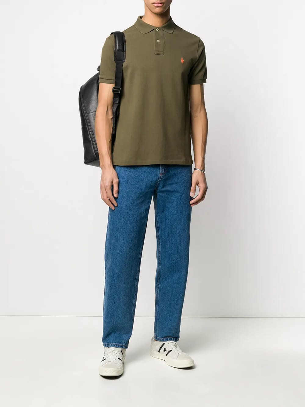 ribbed logo embroidery polo shirt