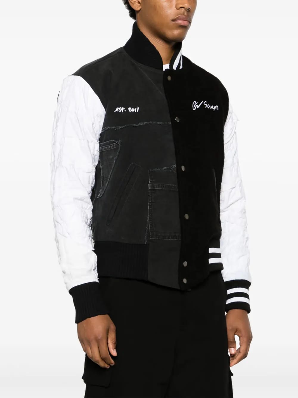 panelled wool-cotton bomber jacket