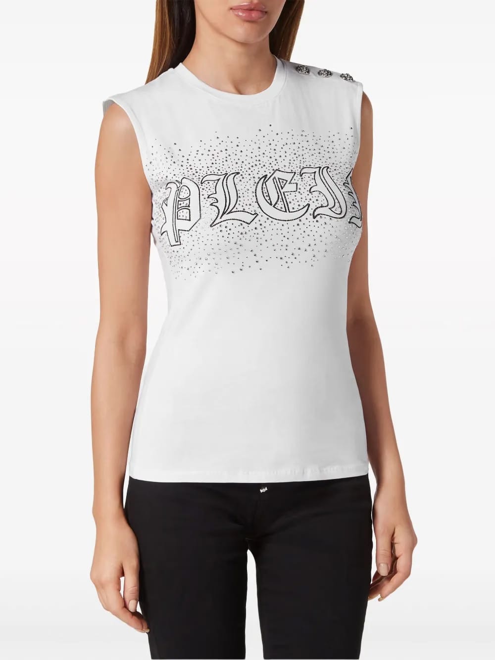 crystal-embellished cotton tank top