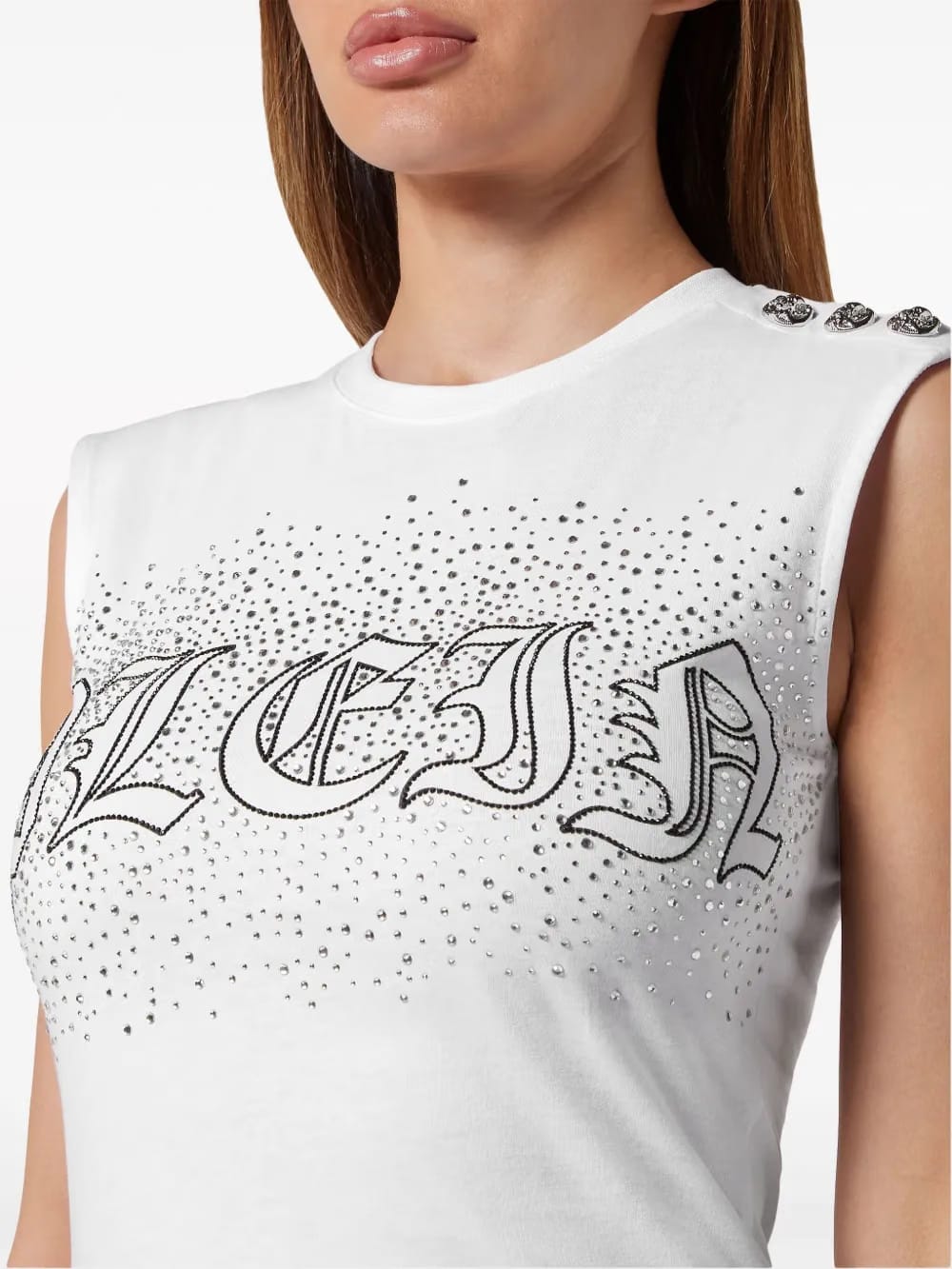 crystal-embellished cotton tank top