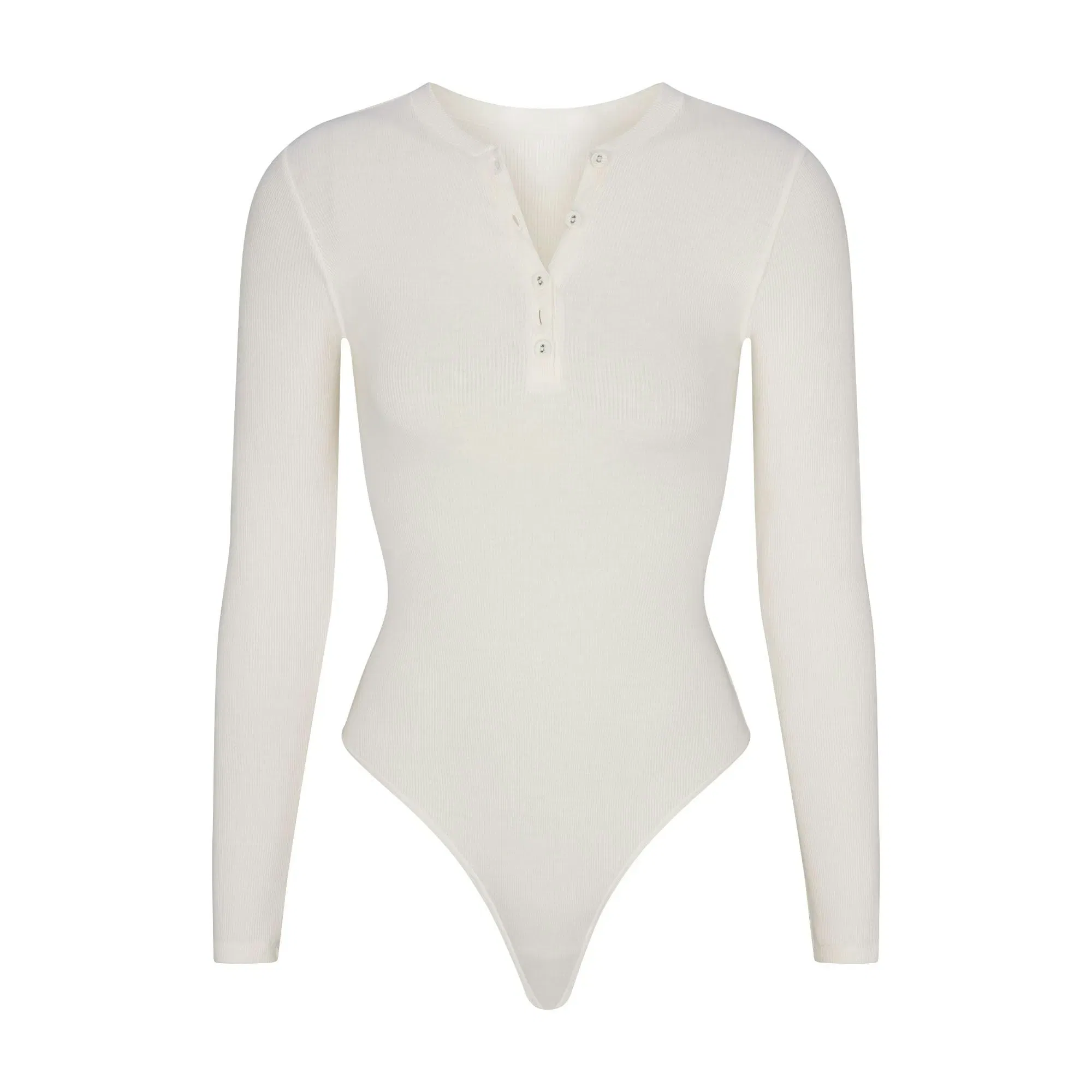SKIMS COTTON RIB LONG SLEEVE HENLEY BODYSUIT MARBLE