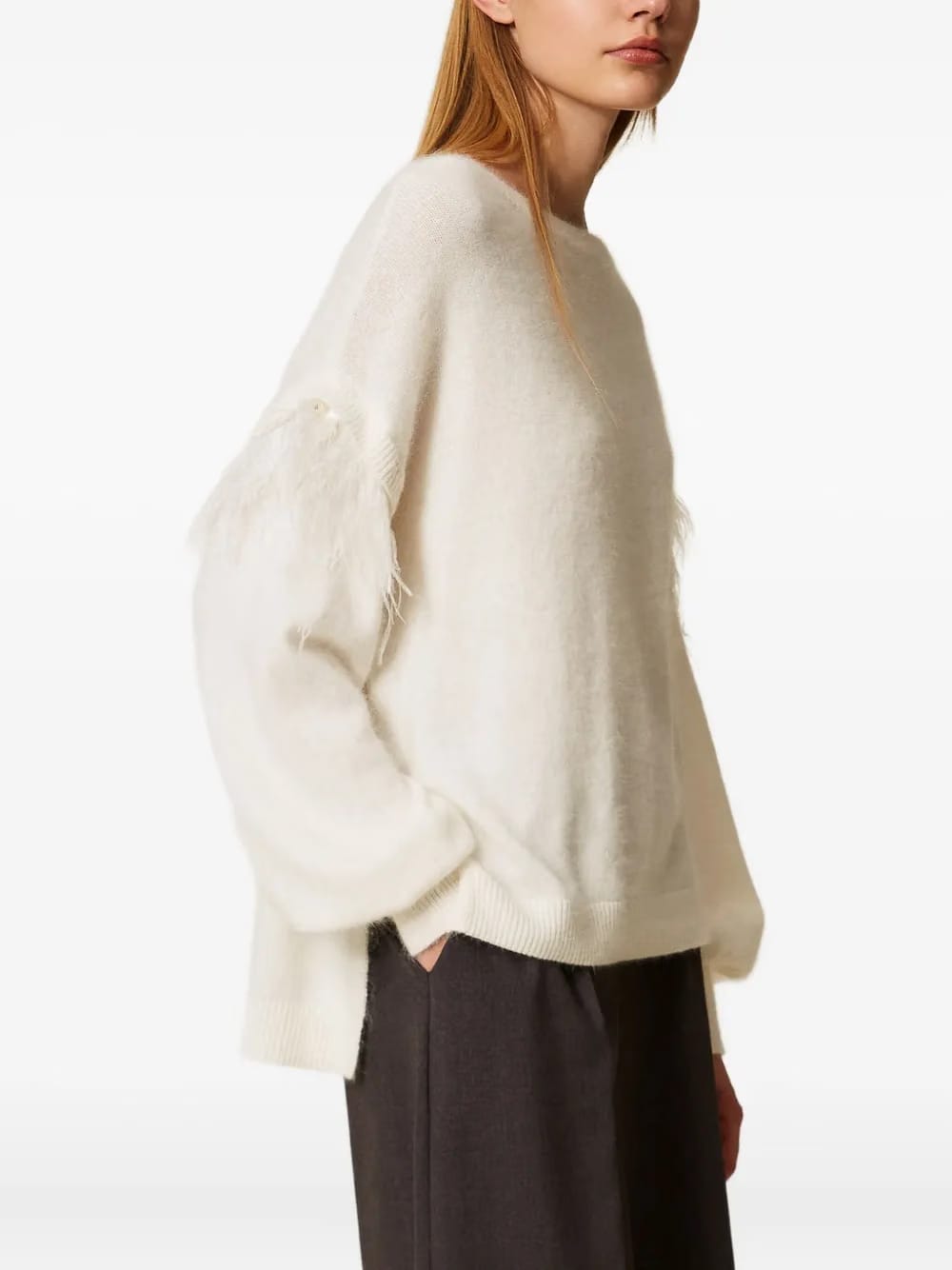 feather-trim sweater