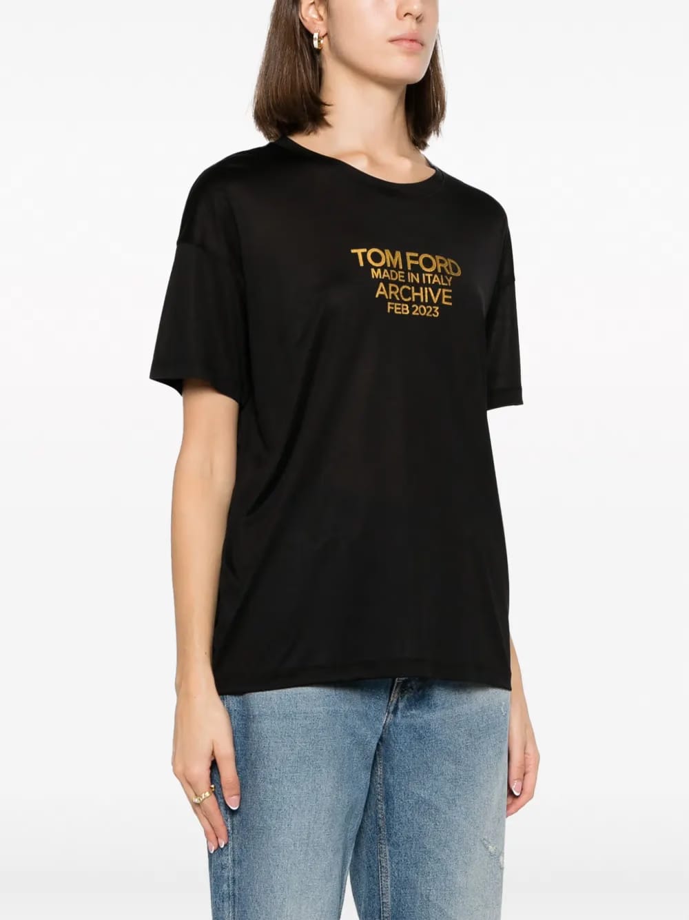 logo-print silk T-Shirt