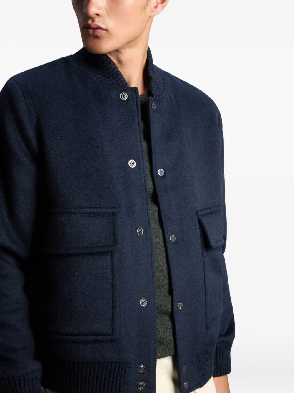 twill-weave patch-pocket bomber jacket
