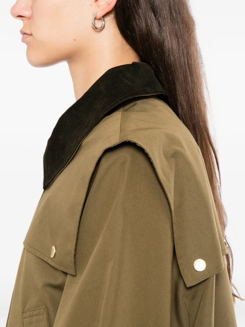 corduroy collar hooded coat